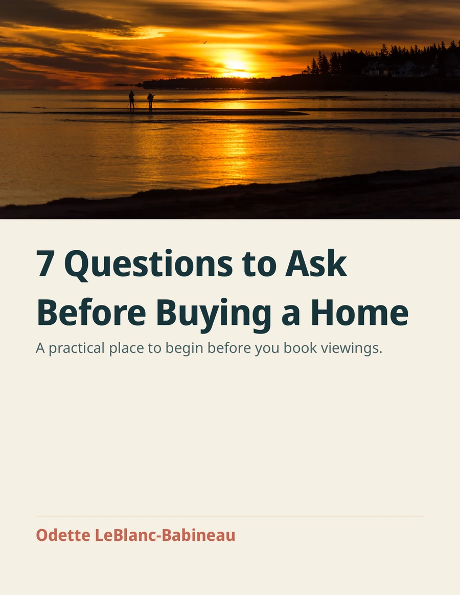 Cover of Odette’s 7 Questions to Ask Before Buying a Home guide